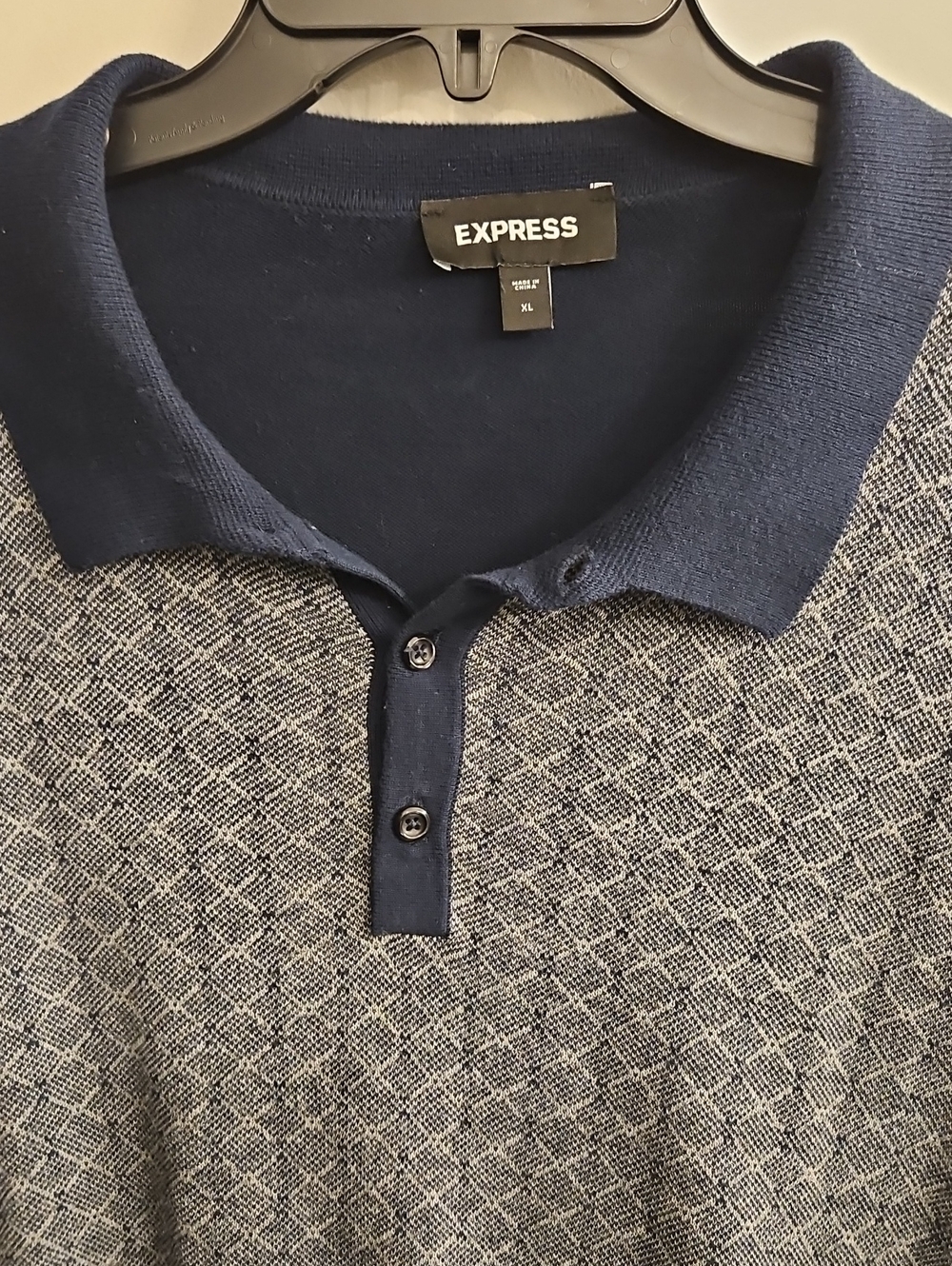 Express Men’s Navy Patterned Polo